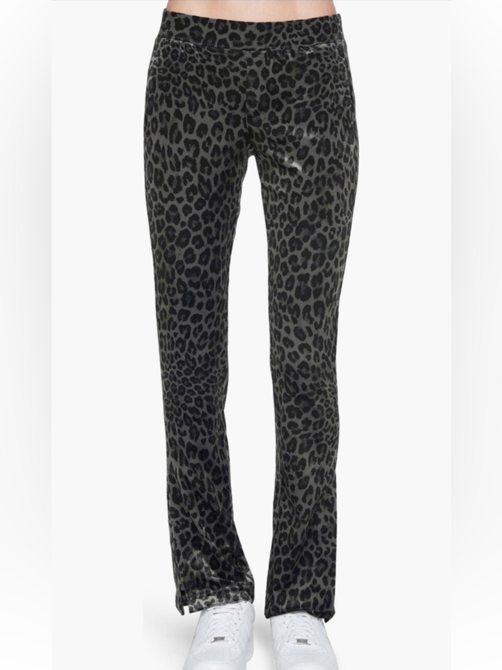 Pam & Gela Leopard Print Stretch Flared Pants - Black and Gray